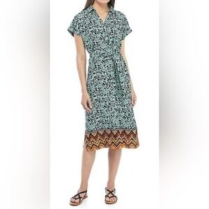 Wonderly midi Dress Size Large Weekend Belted Shirt Dress Merry Mint Floral